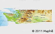 Physical Panoramic Map of Washington, single color outside