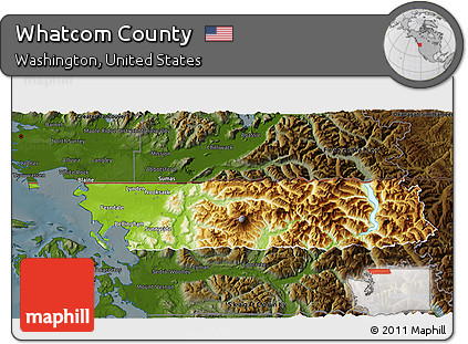 Physical 3D Map of Whatcom County, darken