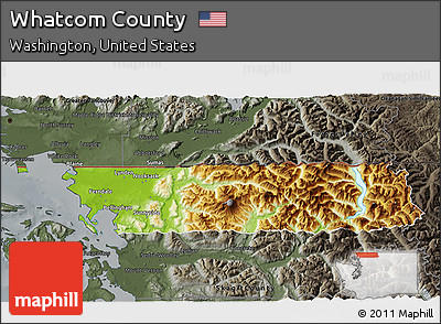 Physical 3D Map of Whatcom County, darken, semi-desaturated