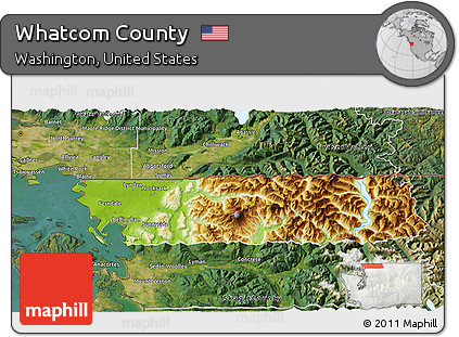Physical 3D Map of Whatcom County, satellite outside