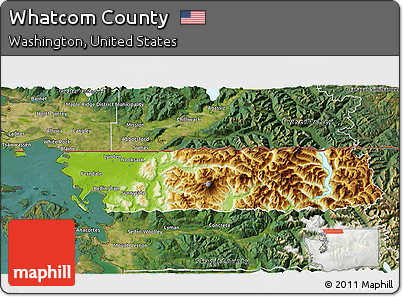 Physical 3D Map of Whatcom County, satellite outside