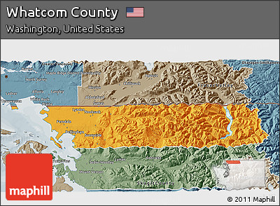 Political 3D Map of Whatcom County, semi-desaturated
