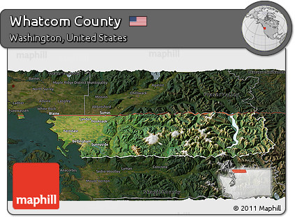 Satellite 3D Map of Whatcom County, darken