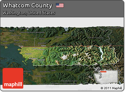 Satellite 3D Map of Whatcom County, darken
