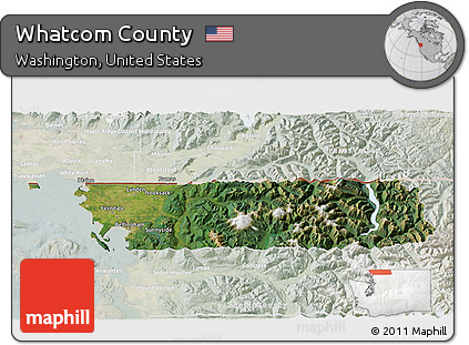Satellite 3D Map of Whatcom County, lighten