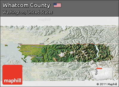 Satellite 3D Map of Whatcom County, lighten