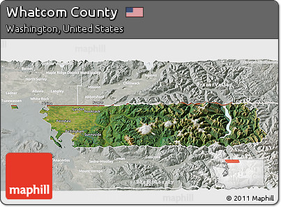 Satellite 3D Map of Whatcom County, lighten, semi-desaturated