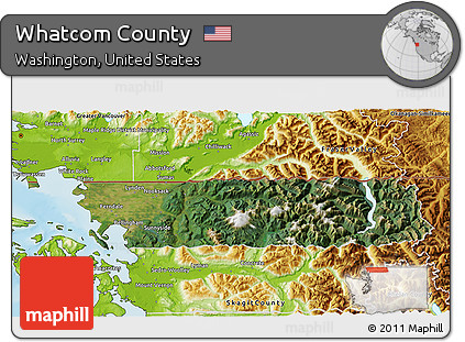 Satellite 3D Map of Whatcom County, physical outside
