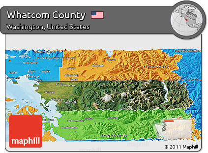Satellite 3D Map of Whatcom County, political outside