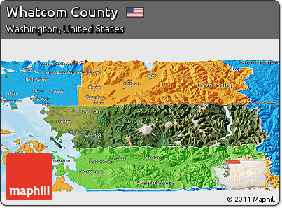 Satellite 3D Map of Whatcom County, political outside