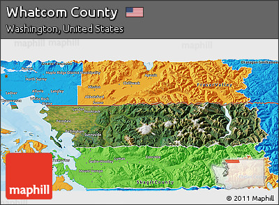 Satellite 3D Map of Whatcom County, political outside