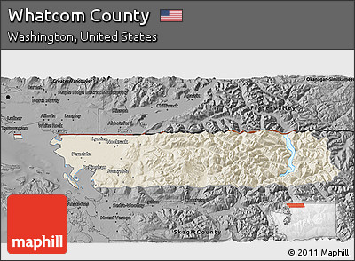 Shaded Relief 3D Map of Whatcom County, darken, desaturated