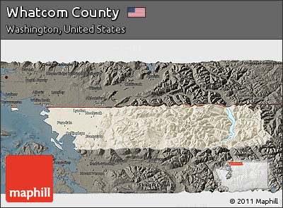 Shaded Relief 3D Map of Whatcom County, darken