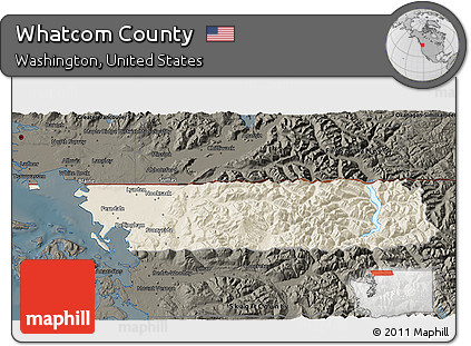 Shaded Relief 3D Map of Whatcom County, darken