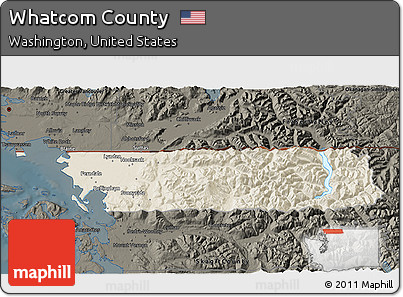Shaded Relief 3D Map of Whatcom County, darken
