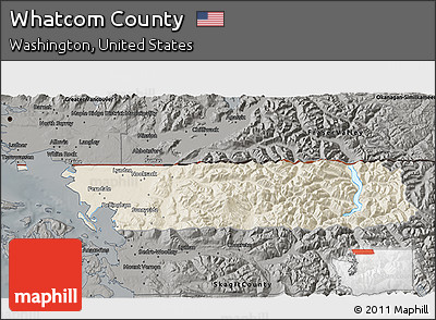 Shaded Relief 3D Map of Whatcom County, darken, semi-desaturated