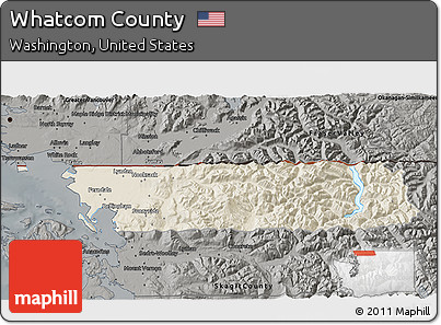 Shaded Relief 3D Map of Whatcom County, darken, semi-desaturated
