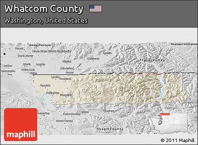 Shaded Relief 3D Map of Whatcom County, desaturated