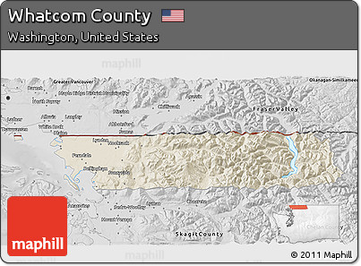 Shaded Relief 3D Map of Whatcom County, desaturated