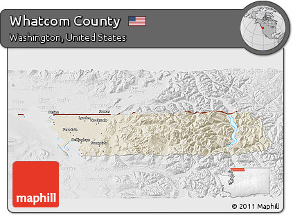 Shaded Relief 3D Map of Whatcom County, lighten, desaturated