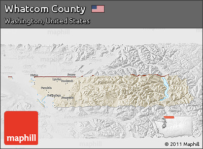 Shaded Relief 3D Map of Whatcom County, lighten, desaturated
