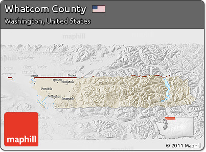 Shaded Relief 3D Map of Whatcom County, lighten, desaturated
