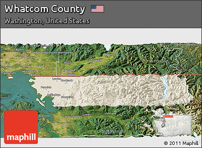 Shaded Relief 3D Map of Whatcom County, satellite outside