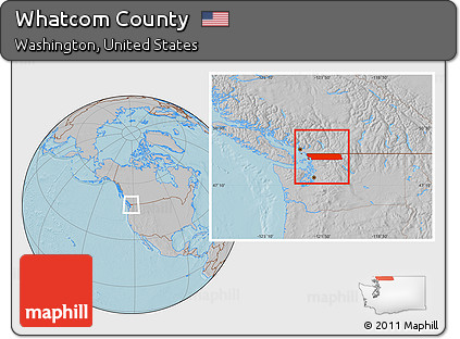 Gray Location Map of Whatcom County, hill shading
