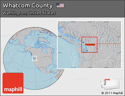 Gray Location Map of Whatcom County, hill shading