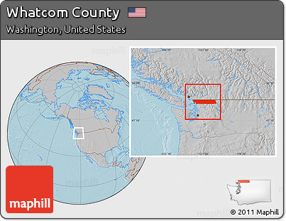 Gray Location Map of Whatcom County, hill shading