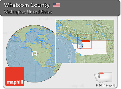 Savanna Style Location Map of Whatcom County, highlighted parent region, hill shading