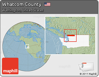 Savanna Style Location Map of Whatcom County, highlighted parent region, hill shading