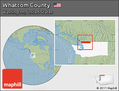 Savanna Style Location Map of Whatcom County, highlighted parent region, hill shading