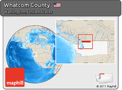 Shaded Relief Location Map of Whatcom County, highlighted parent region