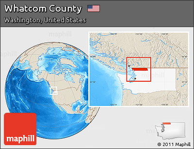 Shaded Relief Location Map of Whatcom County, highlighted parent region
