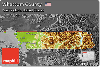 Physical Map of Whatcom County, darken, desaturated