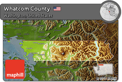 Physical Map of Whatcom County, darken