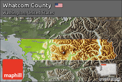 Physical Map of Whatcom County, darken, semi-desaturated