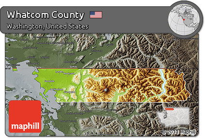 Physical Map of Whatcom County, darken, semi-desaturated
