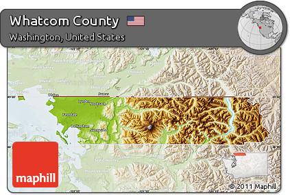 Physical Map of Whatcom County, lighten