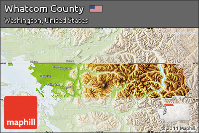 Physical Map of Whatcom County, lighten