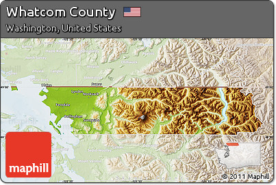 Physical Map of Whatcom County, lighten