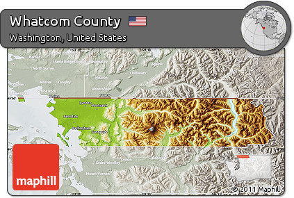 Physical Map of Whatcom County, lighten, semi-desaturated