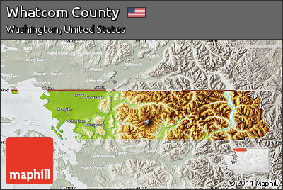 Physical Map of Whatcom County, lighten, semi-desaturated