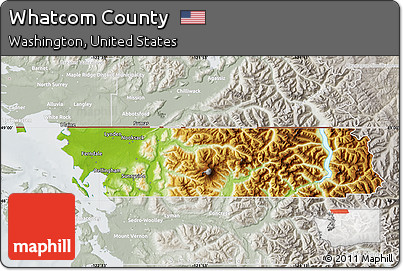 Physical Map of Whatcom County, lighten, semi-desaturated