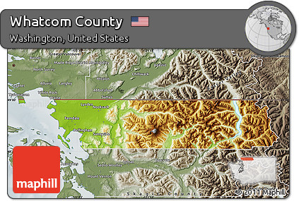 Physical Map of Whatcom County, semi-desaturated