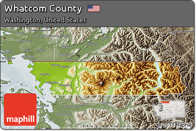 Physical Map of Whatcom County, semi-desaturated