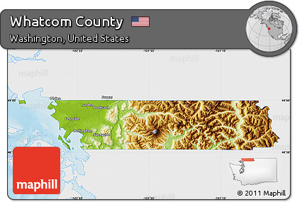Physical Map of Whatcom County, single color outside