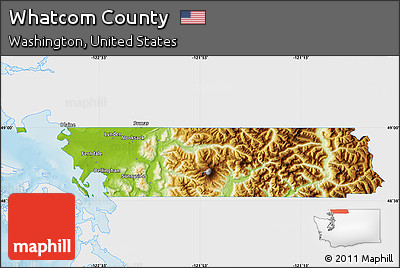 Physical Map of Whatcom County, single color outside