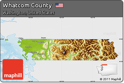 Physical Map of Whatcom County, single color outside